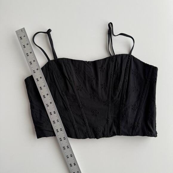 Jason Wu Cotton Eyelet Spaghetti Strap Side Zip Black Bustier Crop Top L‎ - Picture 7 of 7